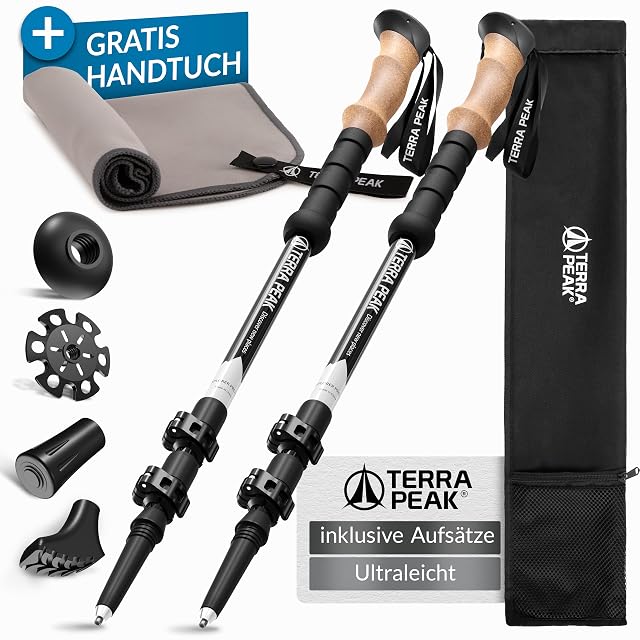 Bastones de trekking telescópicos de aluminio Terra Peak con puños de corcho y tacos de goma