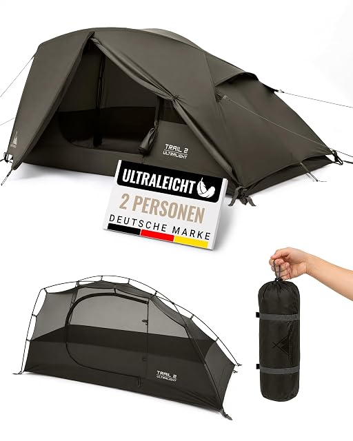 Tienda de trekking ultraligera WANDERFALKE Trail 2 con doble techo de nailon ripstop e interior de malla