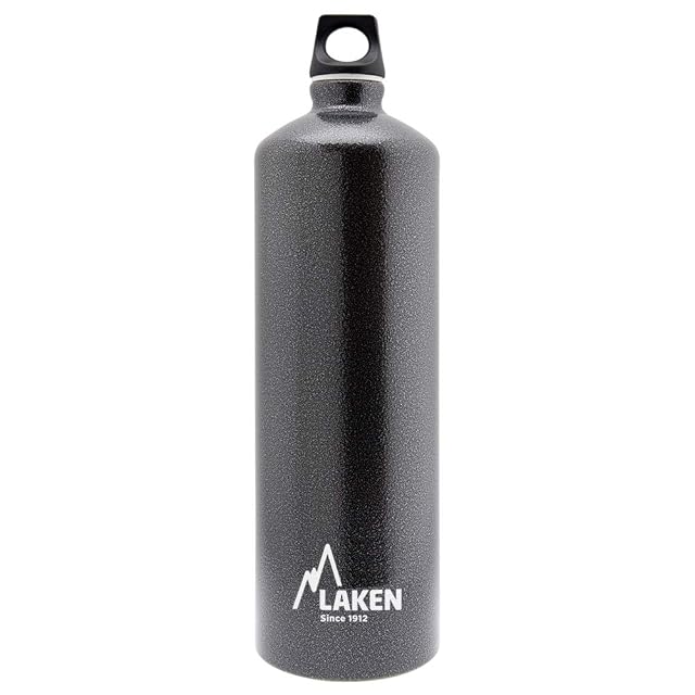 Botella de agua de aluminio Laken Futura gris granito con tapa de rosca y presilla de transporte